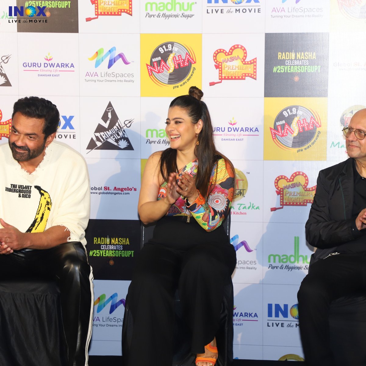 INOXMovies's tweet photo. Hosting the special screening for #25YearsOfGupt at the iconic #MetroINOX was indeed an honour for us. Having @thedeol & @itsKajolD with us made the moment truly one to cherish.
Thank you @RadioNashaIndia @rotalks https://t.co/RiVZeDmSDe