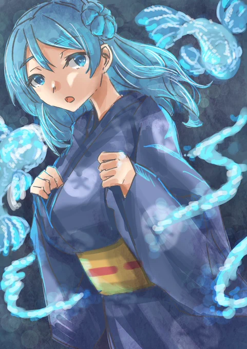 浦風、青っぽいイメージで#艦これ版深夜の真剣お絵描き60分一本勝負#艦これ版真剣お絵描き60分一本勝負_20220710 