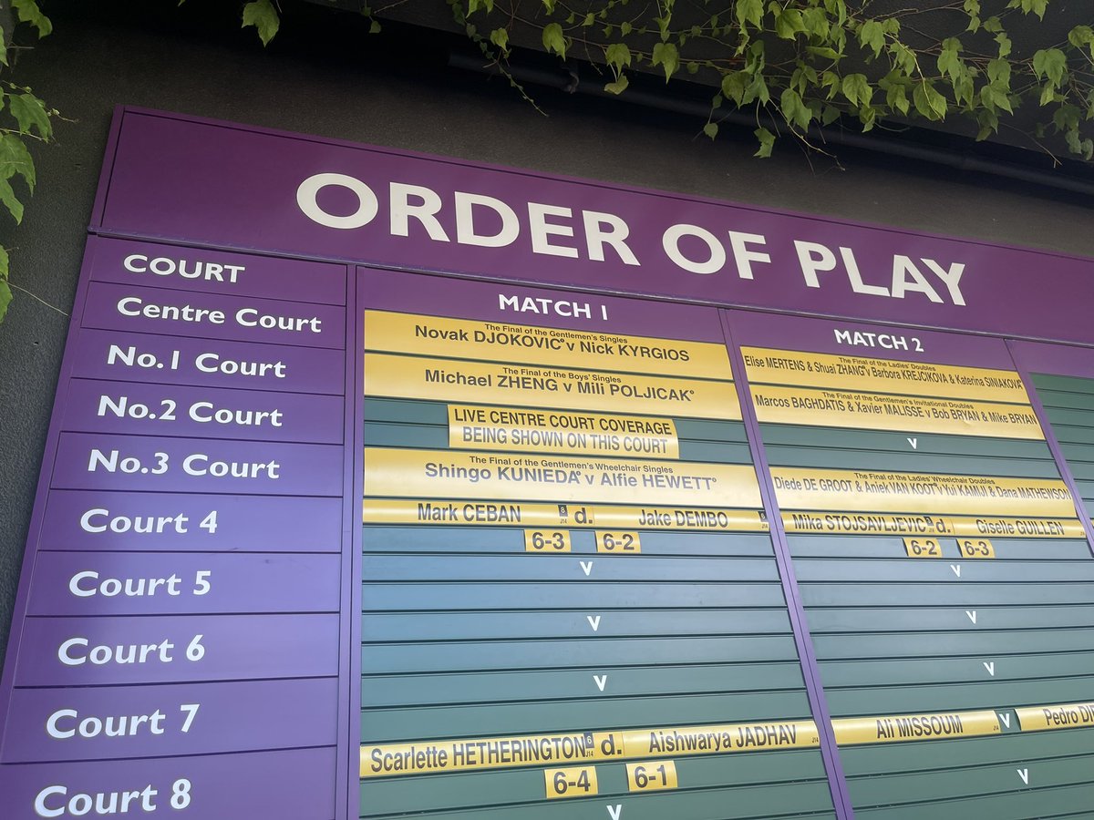 isabellahiggins's tweet photo. 2mins to go! Already Kyrgios doing tricks in warm up to get the crowd going. #WimbledonFinal https://t.co/NH0BVdIIku
