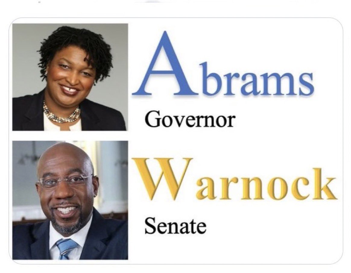 Sbh08Mae's tweet image. The dynamic duo are running for the Governor of GA &amp;amp; the Senator from GA

Stacey Abrams &amp;amp; Rachael Warnock are amazing &amp;amp; they’re on a mission to create #OneGeorgia

Pls vote because it can’t get better than Stacey &amp;amp; Raphael

They deliver common sense solutions

#DemVoice1 #wtpBLUE