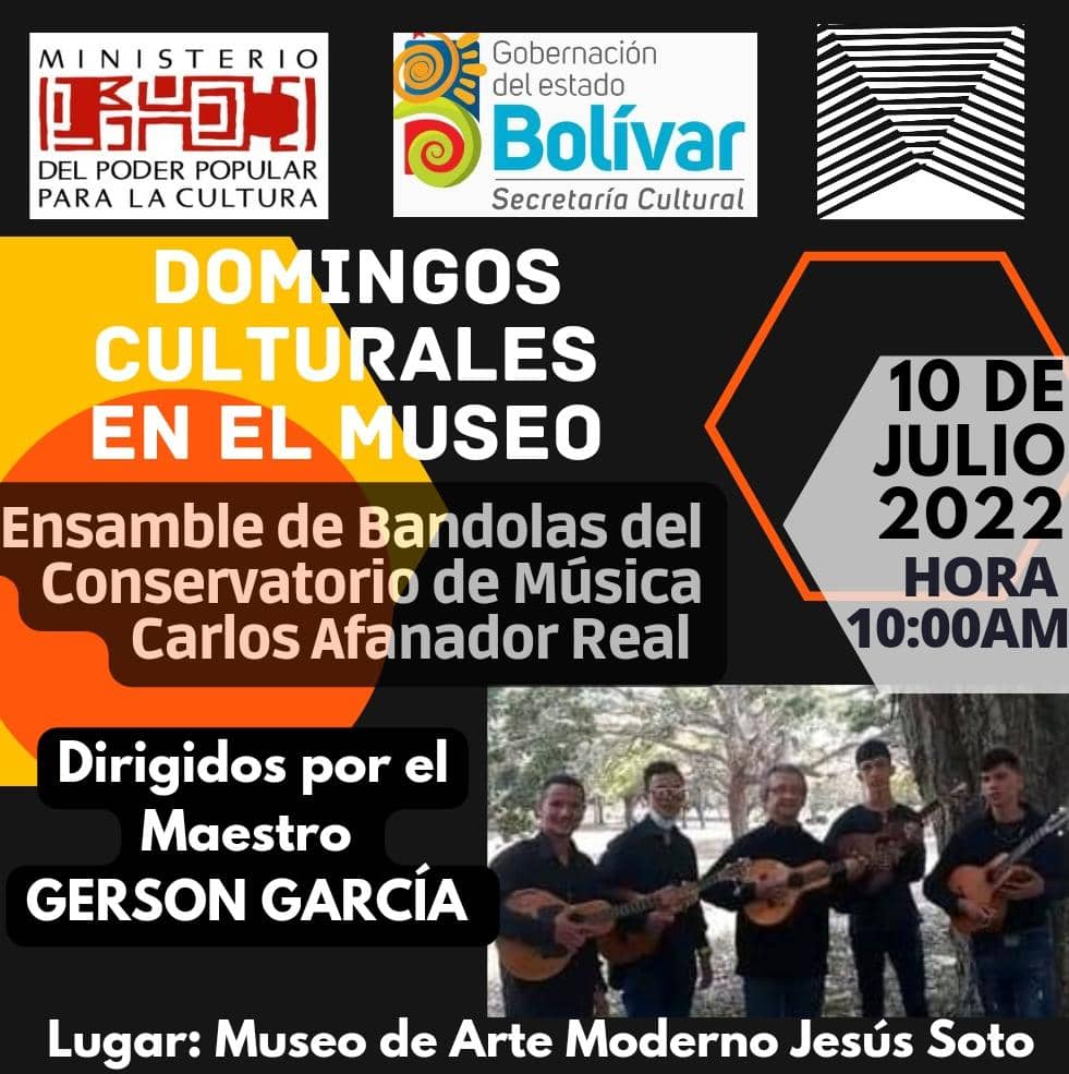 mpasarella25's tweet photo. #10Jul #AgendaCultura #CiudadBolívar 

Hoy en el Museo de amarte Moderno Jesús Soto se presenta el ENSAMBLE DE BANDOLAS DEL CONSERVATORIO DE MÚSICA CARLOS AFANADOR REAL

10AM 

@museojesussoto https://t.co/DF3oMGLNm7