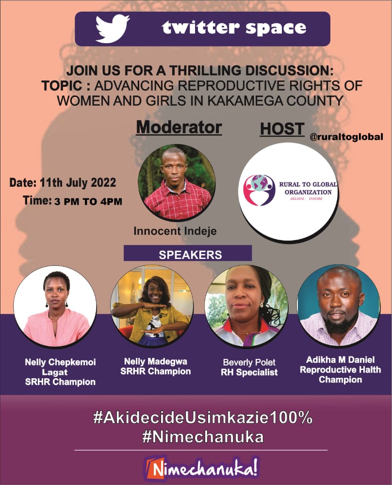 Although there has been progress in the realization of Article 43 (1)(a) of the constitution, gaps still exist

From #teenagepregnancy to #HIV to #GBV
Join us tomorrow as we highlight how best we can accelerate women's access to #SRH 
#AkidecideUsimkazie x.com/i/spaces/1zqJV…
