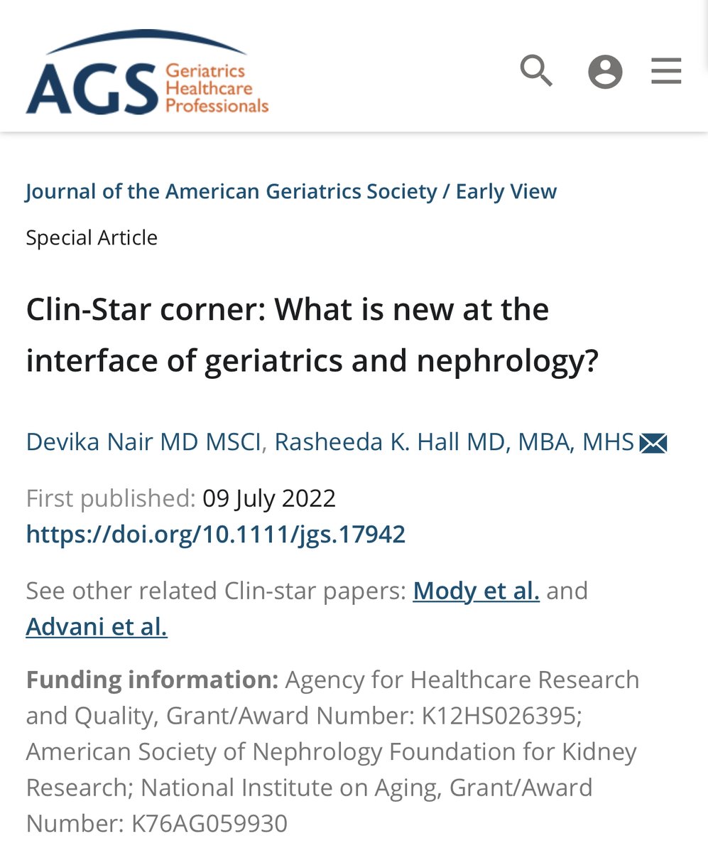 DukeKidney's tweet photo. New from @Rasheeda_HallMD with @devimol @VUMCKidney in @AGSJournal
Clin-Star corner: What is new at the interface of geriatrics and nephrology?
https://t.co/ZRWDOLOd7S https://t.co/OTvPi4mLqW