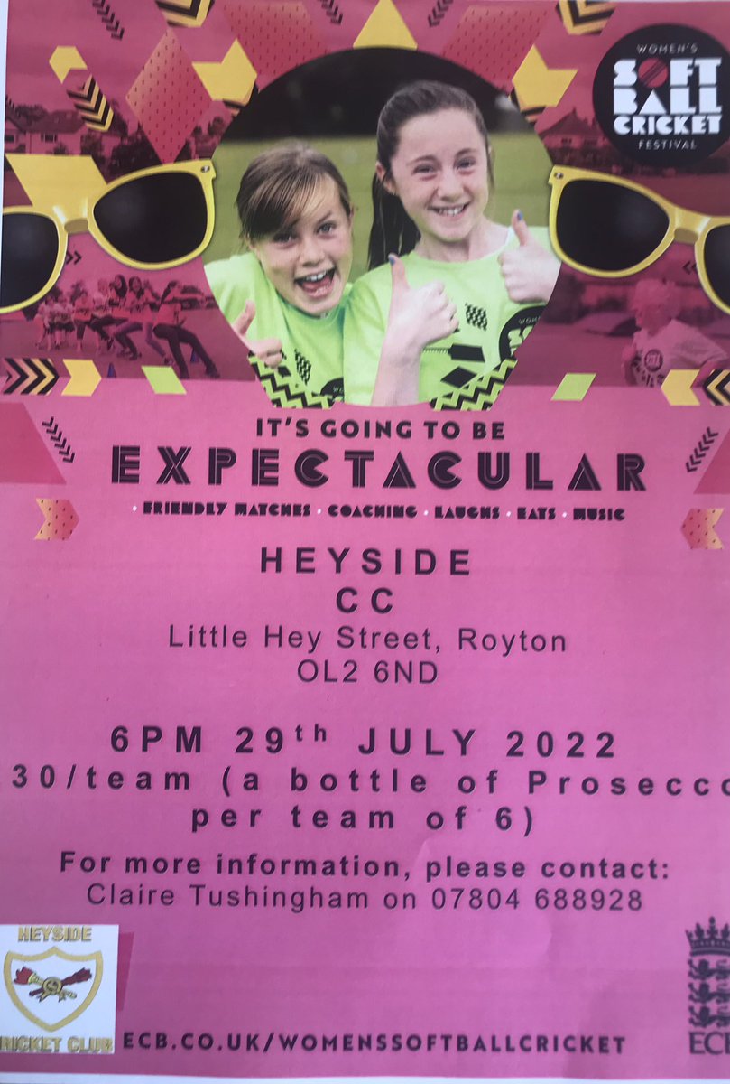 Date for your diaries ladies…
Friday 29th July. Prosecco cricket is coming to Heyside CC