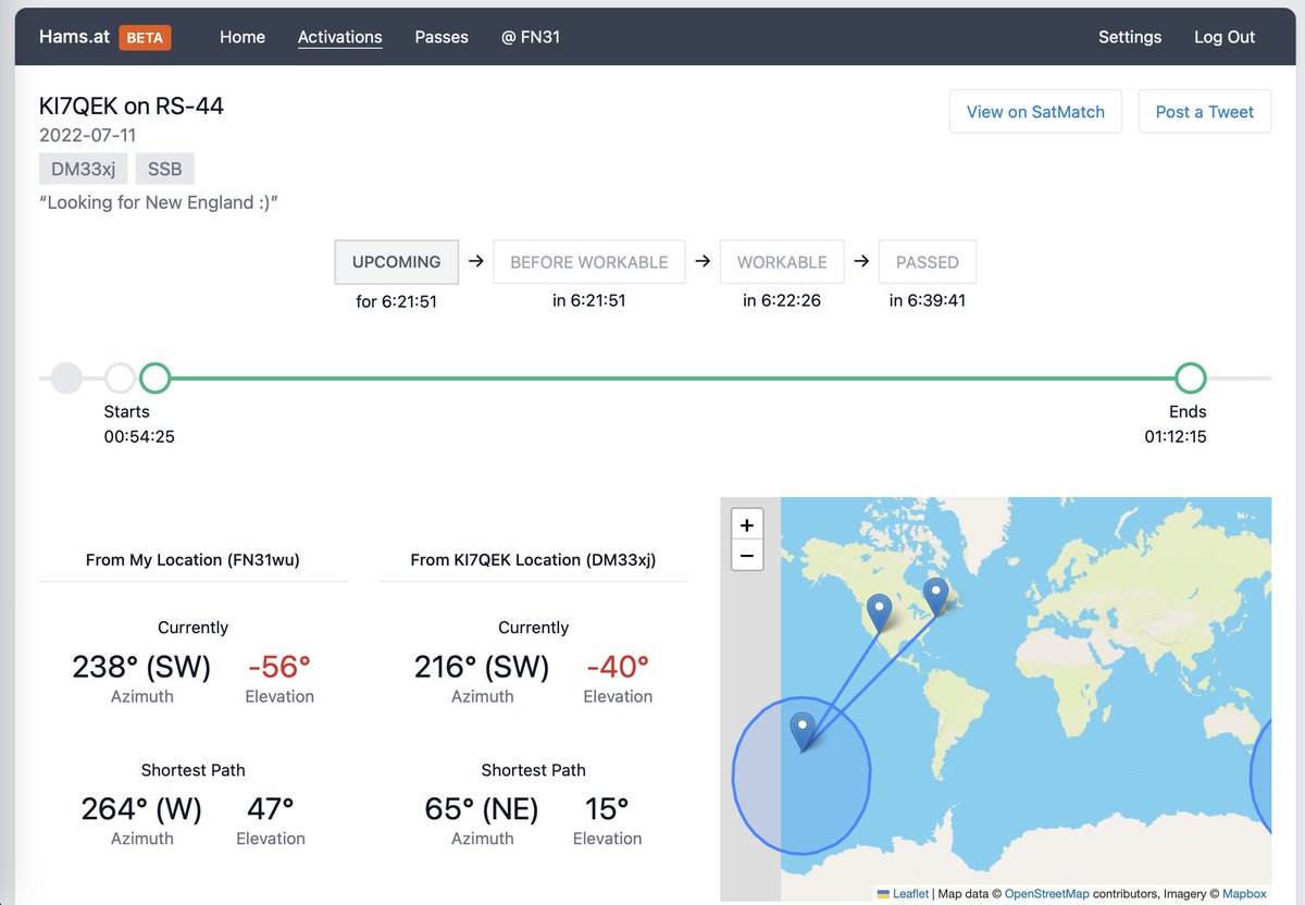 Added az/el calculations when the sat is at its shortest total path between two locations, to give you an idea of potential best-case operating conditions.