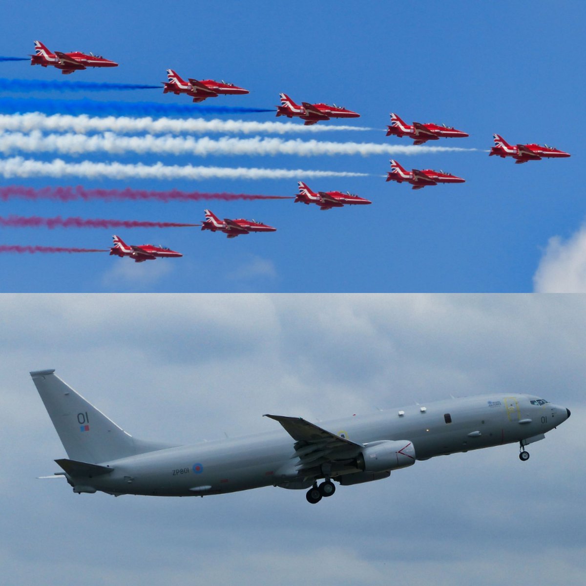 The RAF confirmed a flypast with the Red Arrows and a Poseidon MRA1 on Friday 15th July at RIAT 22.

#riat #airtattoo #raf #royalairforce #redarrows #theredarrows #redarrowsdisplayteam #rafhawk #hawkt1 #p8 #p8a #p8poseidon #p8aposeidon #boeingp8 #boeingp8a #boeingp8poseidon