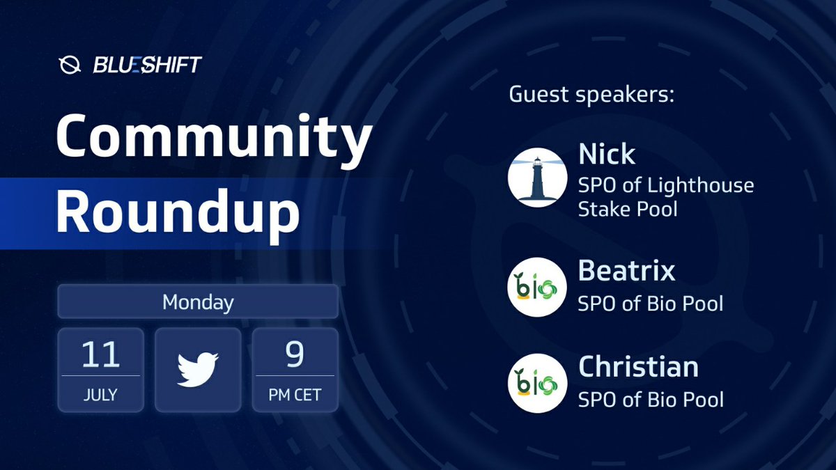 blueshiftfi's tweet image. Join us tomorrow for an exciting Blueshift Community Roundup!

@ChuckCryptoG as a host will be joined by Nick from @PoolLighthouse, Beatrix, and Christian from @bio_pool as Guest speakers!

Monday, 11 July, 9 PM CET

Set a reminder below 🔽



#SPO $BLUES