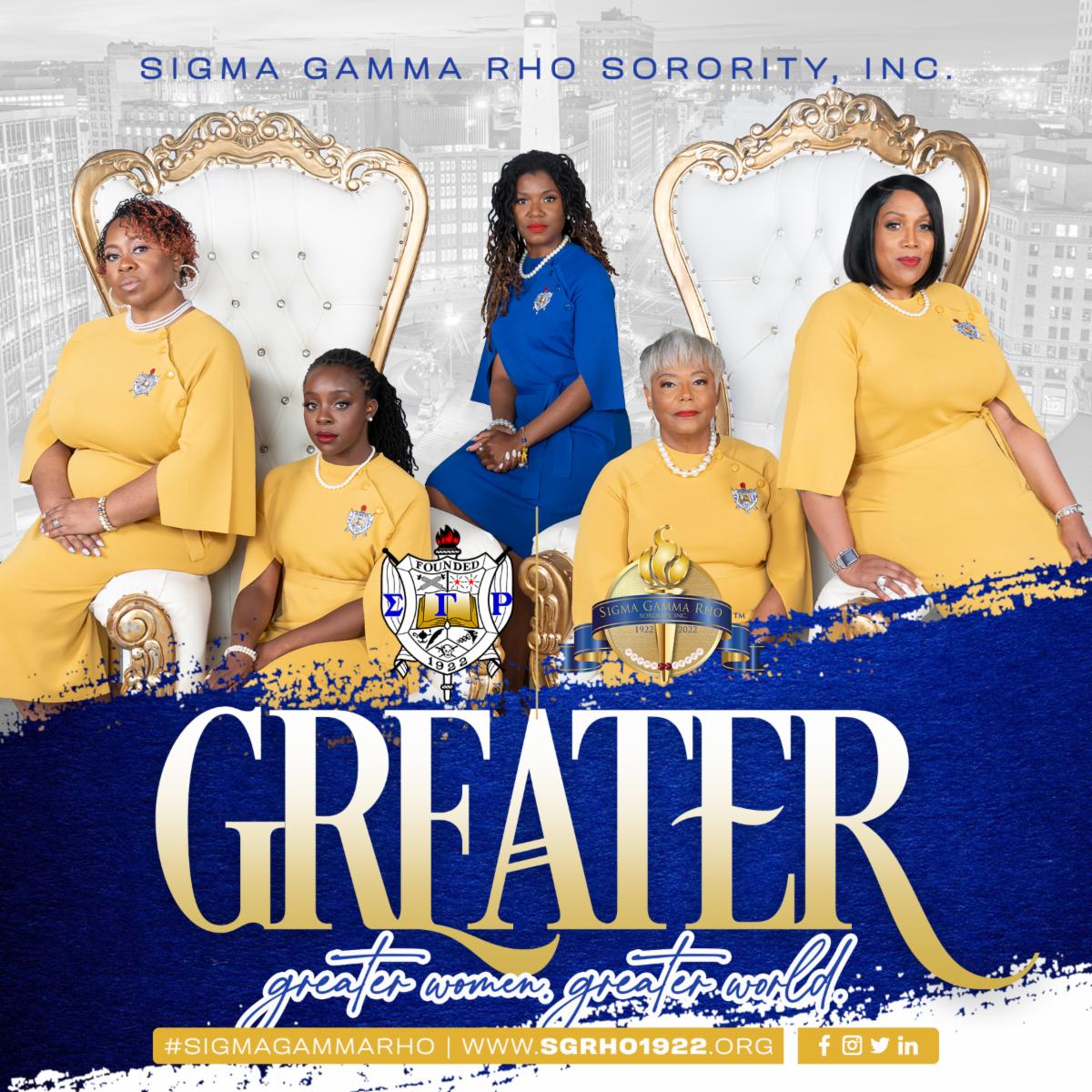 With over one hundred thousand members, one million hours of service, and almost 100 years, it's no secret that our goal is always to be Greater. Greater Women Greater World is the idea and truth that we live by.
#SigmaGammaRho #SGRho #SGRho100 #Greater #GreaterWomenGreaterWorld