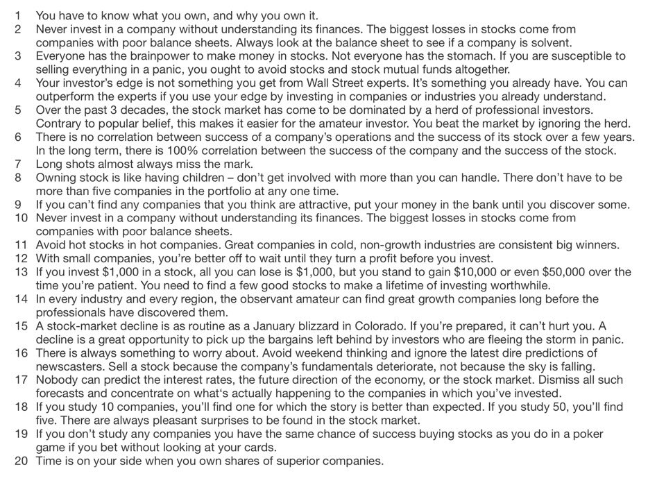 QCompounding's tweet photo. 20 golden rules for investing by Peter Lynch: https://t.co/QwrngtDUUT