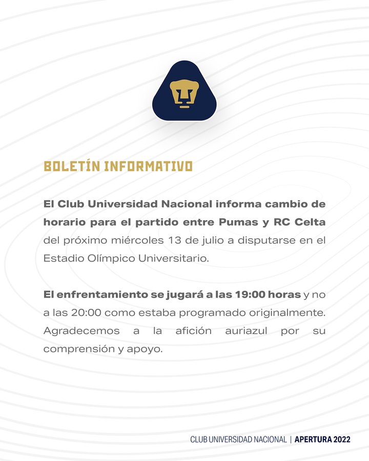 Pumas vs Celta de Vigo cambió de horario AS México