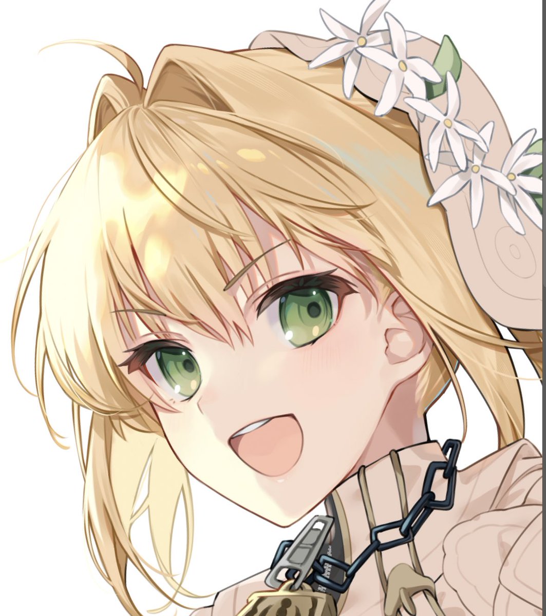 nero claudius (bride) (fate) ,nero claudius (fate) 1girl green eyes blonde hair solo smile hair intakes open mouth  illustration images