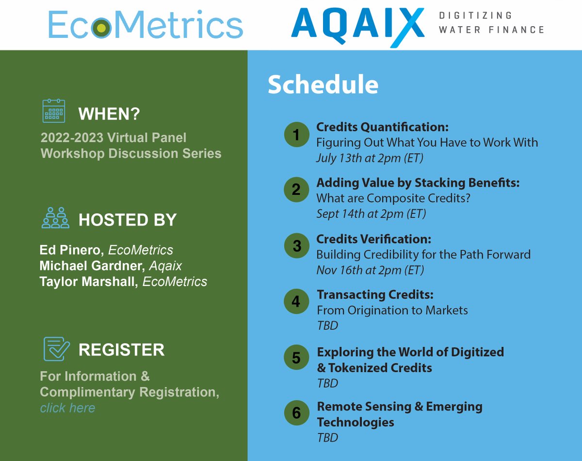 Join EcoMetrics &amp; AQAIX for our Virtual Panel Discussion Series discussing Financing #Nature-Based Solutions. Workshops begin July 13th! #Webinar For information and registration; us02web.zoom.us/webinar/regist…