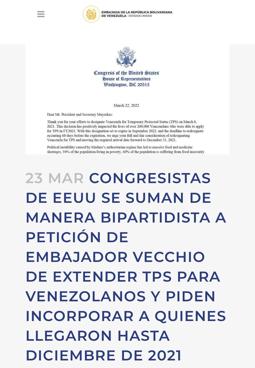 carlosvecchio's tweet photo. El #TPS para venezolanos en EEUU debería ser renovado y redesignado a venezolanos que llegaron durante 2021.

Desde hace meses esa ha sido nuestra petición a la administración Biden. Esperamos sea acogida. Refugiados Venezolanos necesitan protección frente a dictadura de Maduro. https://t.co/7UI6ZiP7Fu