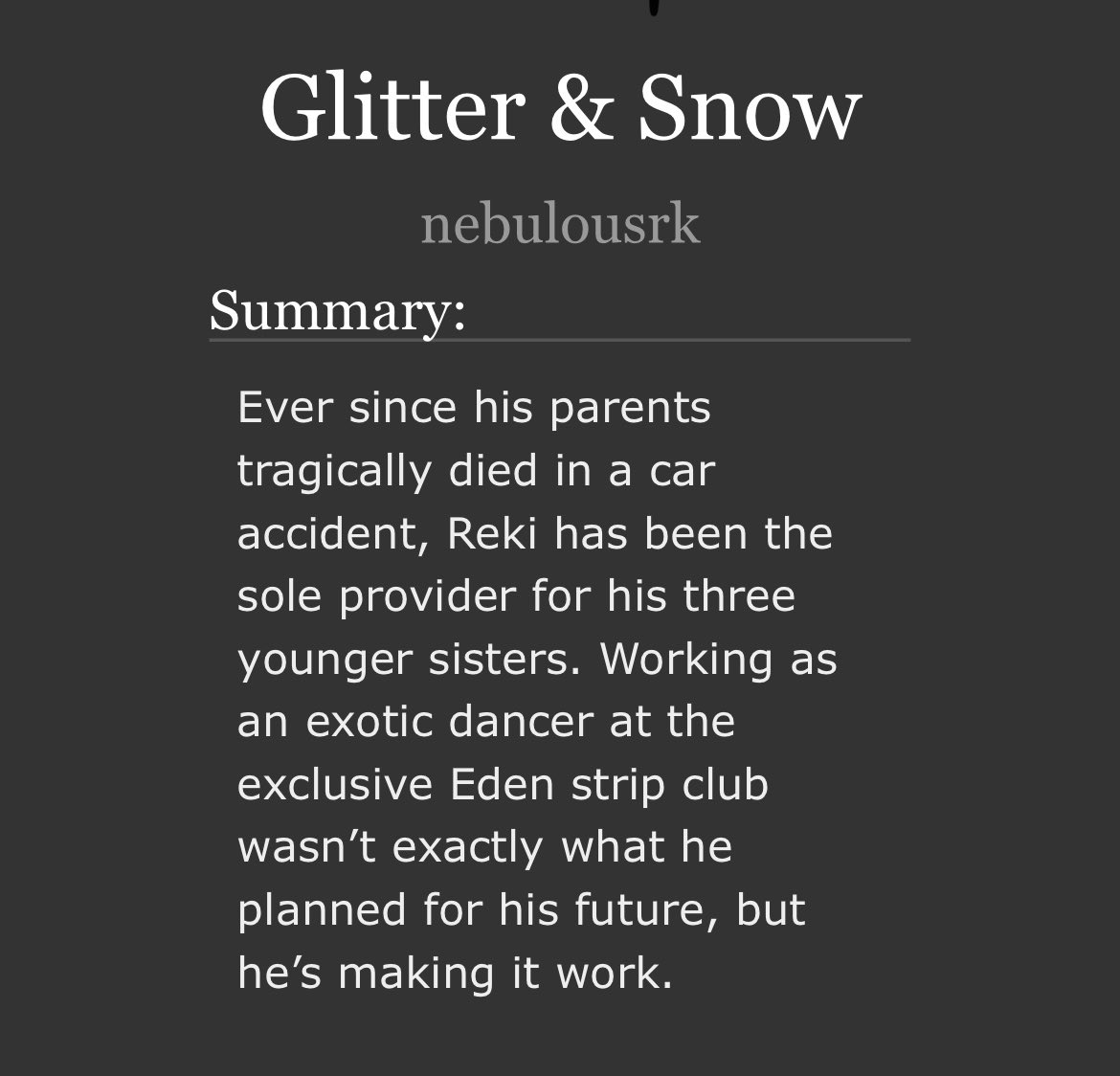 Glitter & Snow by nebulousrk - SK8 the Infinity (Anime) archiveofourown.org/works/40178808 via @ao3org did someone say stripper au? No that was just me? Oh. I know I have lots of work in progress, but stripper Reki was calling to me and I just couldn’t resist #sk8 #renga #SK8THEINFINITY