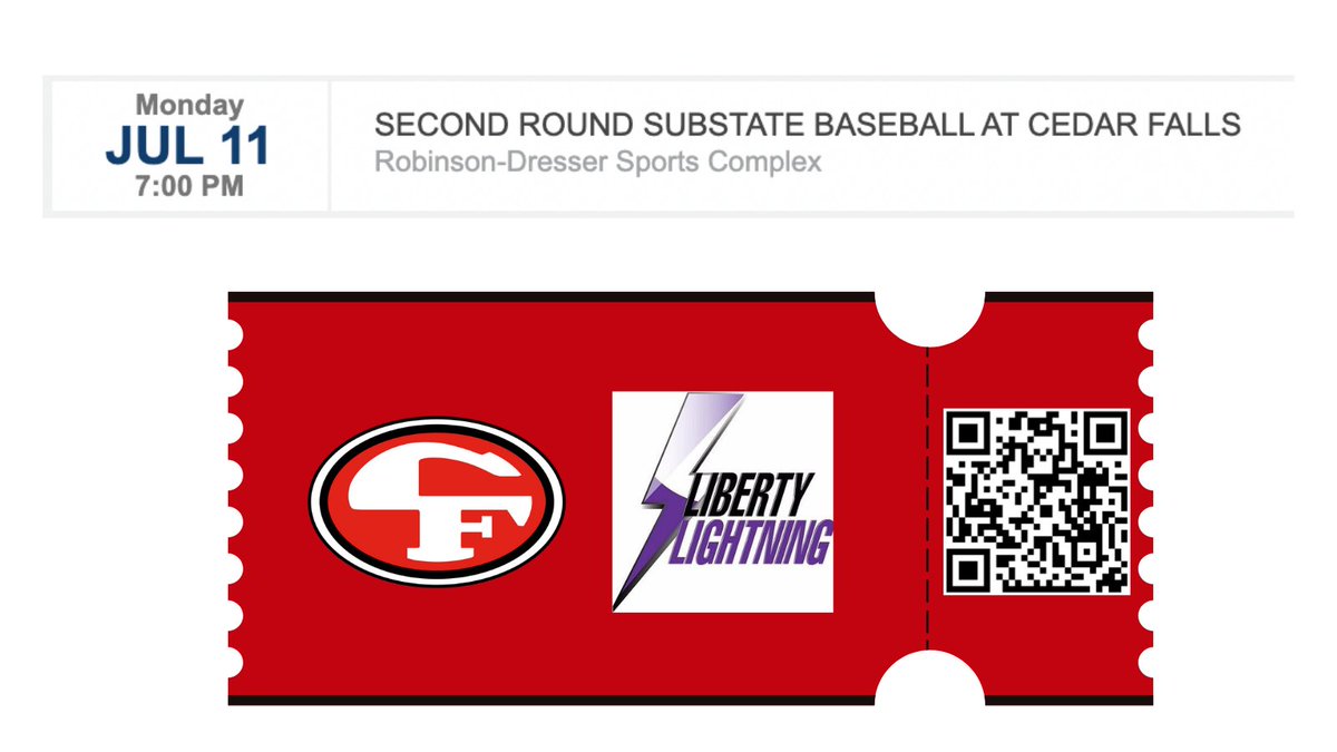 CF_Booster's tweet photo. MONDAY, JULY 11 - 2nd Round Substate Baseball!
Game starts at 7pm! #TigerPride #bethere 

Tickets ONLY available on-line. No tickets at gate.
Search under 4A: https://t.co/KKpqcKzg3W

There is NO video live-stream of this game. #donotgetscammed

@LibertyHS_AD @Go_Liberty_HS https://t.co/T9MdHO9BAe