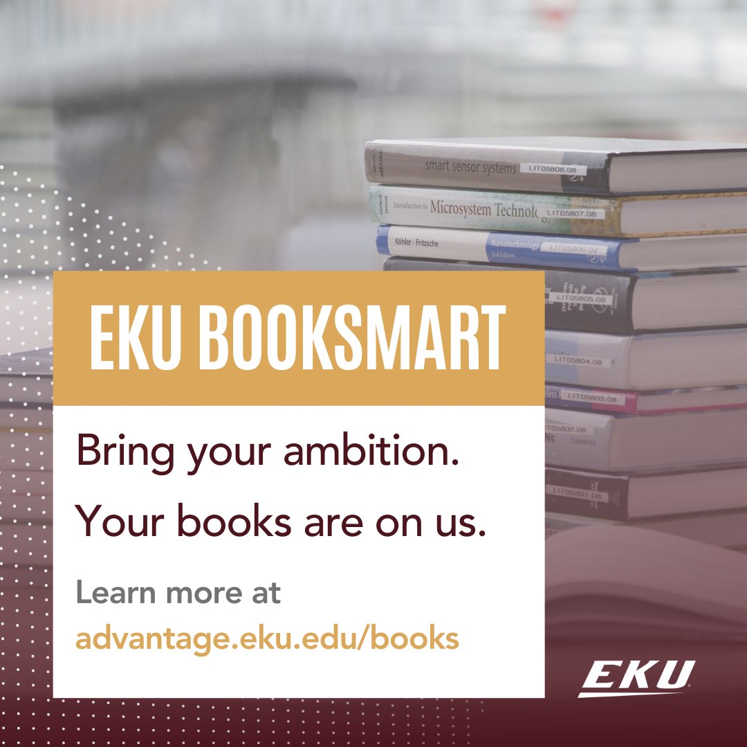 eku's tweet photo. ICYMI: For Fall 2022, textbooks are free for #EKU undergraduate students! Learn more at https://t.co/XV216cBMsD 📚 https://t.co/mR2oFTU9F3