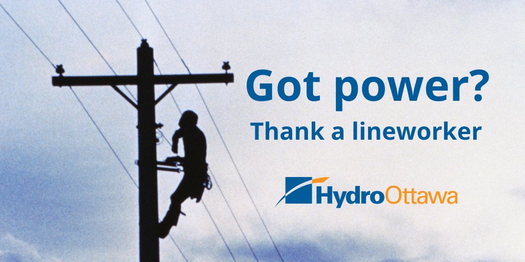 hydroottawa's tweet photo. Today is #LineworkerAppreciationDay, and while it’s only recognized once per year,  our crews are out there putting their life on the line everyday. 

Every time you turn on a light, thank a lineworker! #thankyou #nlad https://t.co/GYrYdEUdvf