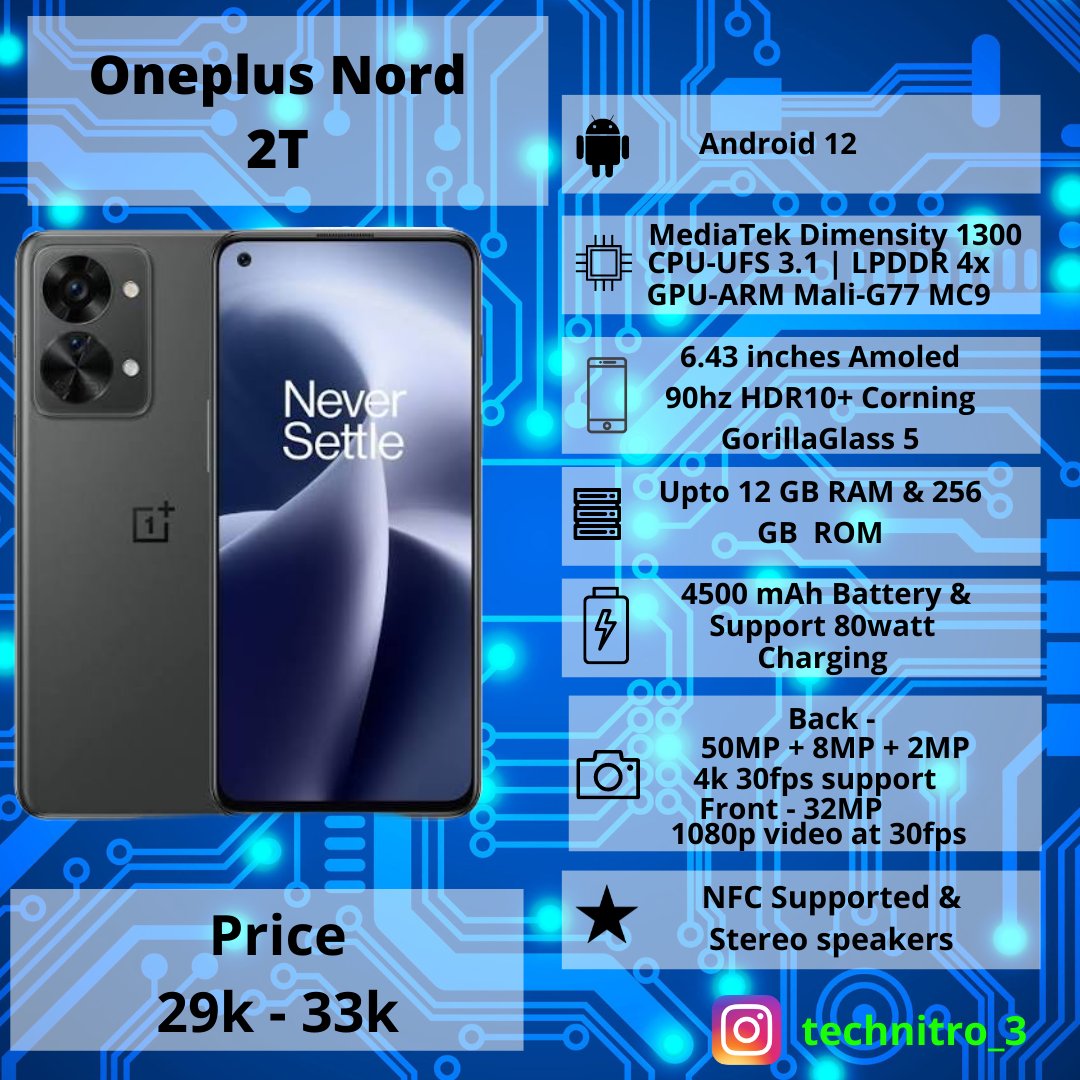 technitro_3's tweet photo. Oneplus Nord 2T Launched. #newphone #new #newpost #oneplus #oneplusnord #oneplusnord2t #specs #specification #mediatek #mediatekdimensity #mediatekdimensity1300 #nord #tech #instagram #technology #smartphone #bbk #android12 #amoled #90hzdisplay #4500mah https://t.co/KZ2iO53JV0