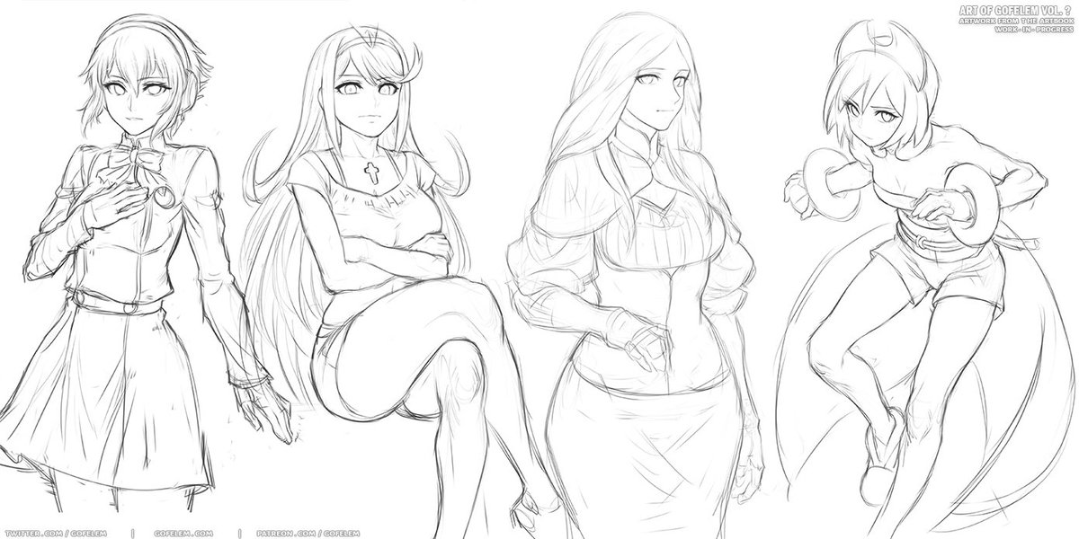 Aigis, Mythra, Rhea, & Irida rough sketch wip.
#jrpg 