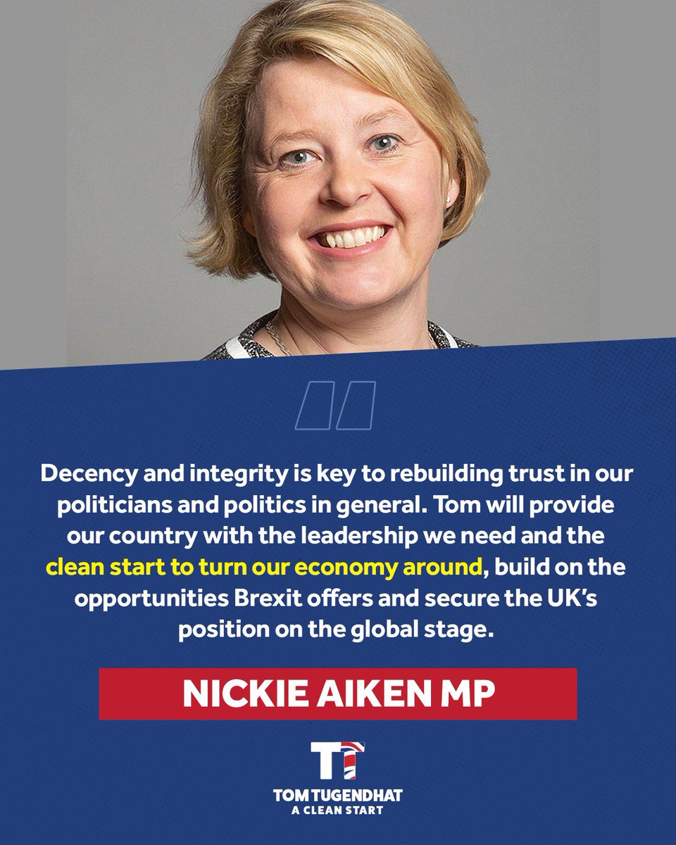 twocitiesnickie's tweet image. I’m backing @TomTugendhat to be the next Leader of the Conservative Party and Prime Minister
#ACleanStart