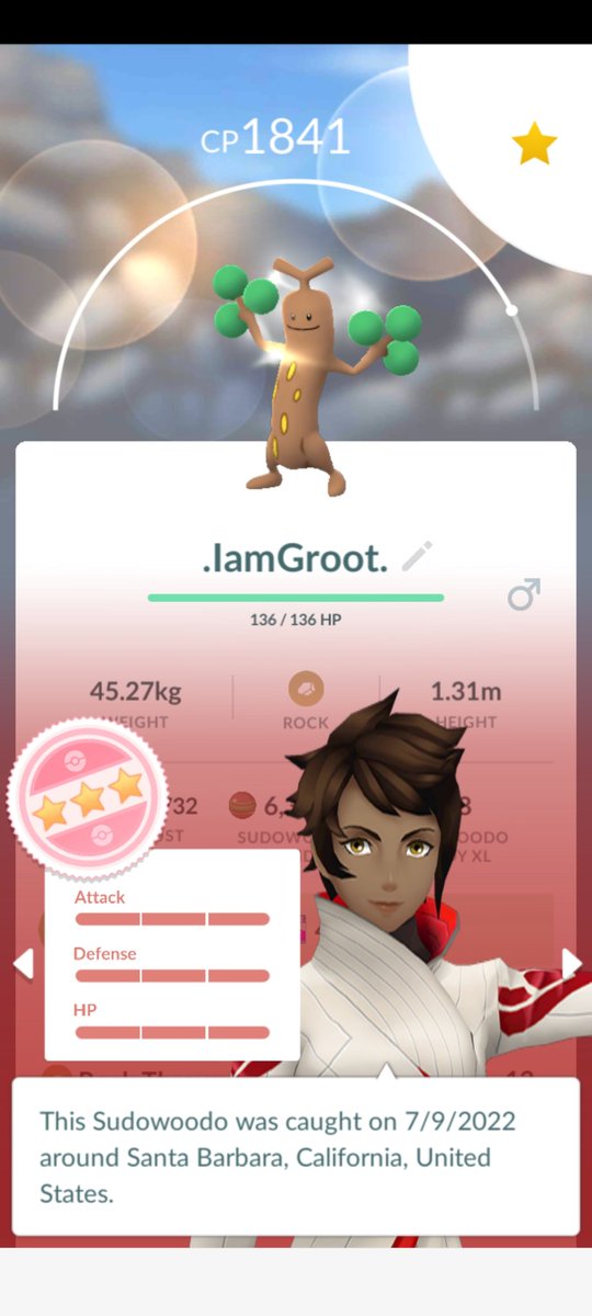 BurnMan805's tweet photo. Yesterday's Pokémon grind went great. My first hundo Tree and a #NeverAshundo Gible from Special Research. #PokemonGO https://t.co/y836etPfTW