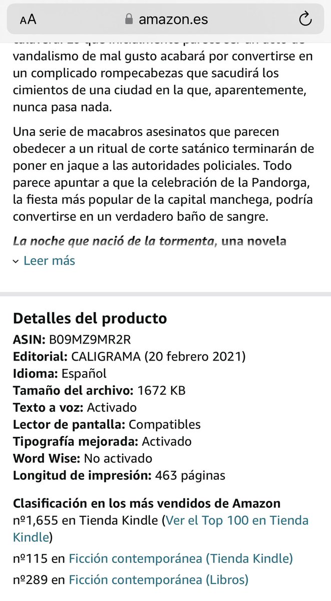 PedroMartnRomo1's tweet image. ‘La noche que nació de la tormenta’ está a un tris de meterse en los 100 primeros en Ficción Contemporánea en Kindle 🥹