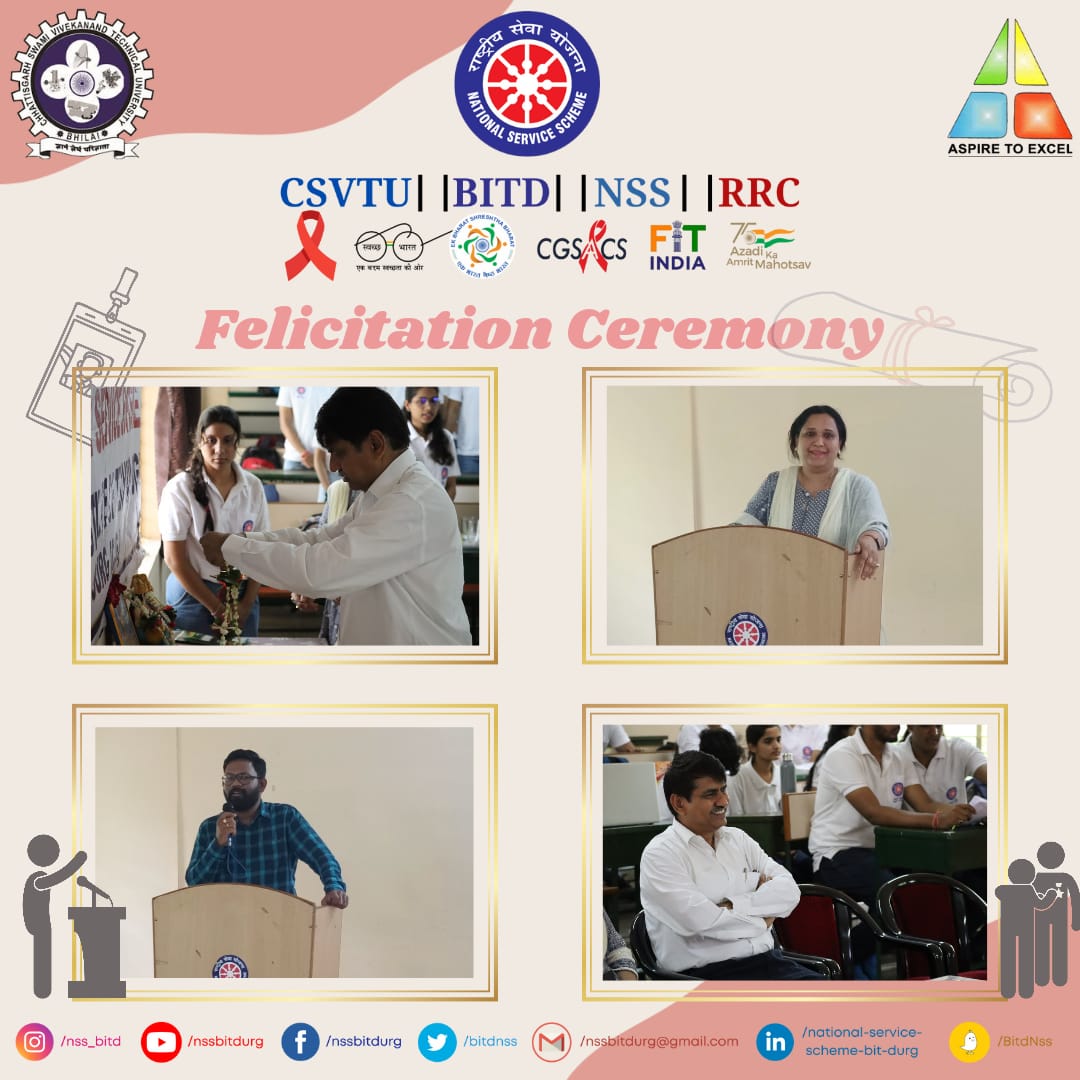 BitdNss's tweet photo. PASSING THE BATON🪄🔖
NSS Unit of BIT Durg was handed to new post bearers👨💼👩💼 in felicitation ceremony organised on 9⃣ July 2022.
Principal : Dr. MK Gupta joined us as the Guest of Honour
New position brings new responsibilities, ✨
#nss #postbearer https://t.co/6ZVLUVLqDr