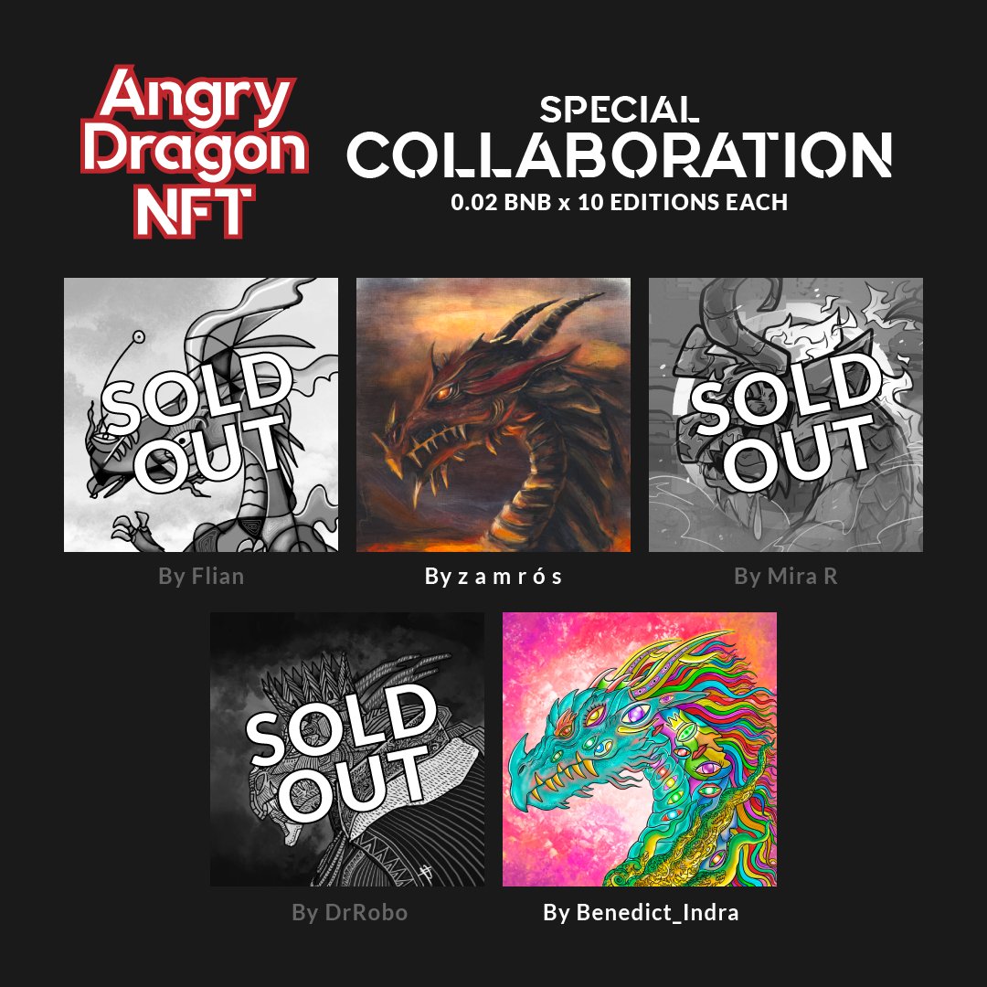 3 special collab projects already SOLD OUT. 2 more left:

2 x Editions for <a href="/F4llenD4mieN/">z a m r ó s</a>
6 x Editions for <a href="/benedict_indra/">Cubisman 🪬</a>
 
Get yours now. Only these collab projects will have editions at 0.02 BNB FP. #TADCNFT #Pentasio #PentasianSupportPentasian

app.pentas.io/user/angrydrag…