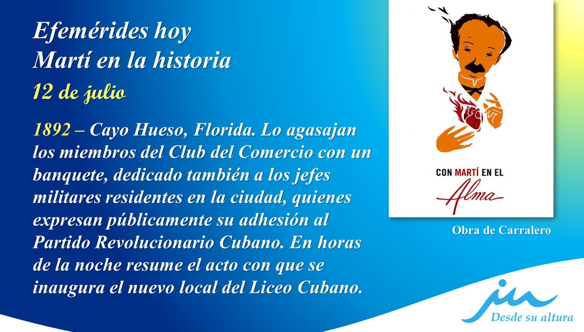 ¿Qué aconteció en la vida de #JoséMartí un día como #Hoy?
#Julio2022 a 69 años del Asalto los cuarteles Moncada y Carlos Manuel de Céspedes #CubaPorLaPaz #VamosConTodo #DesdeSuAltura #SiempreEn26 🇨🇺
<a href="/CentroMartianos/">Centro de Estudios Martianos</a> <a href="/scjosemarti/">Sociedad Cultural José Martí 🇨🇺</a> @JuvenilMartiano
<a href="/MuseoFragua/">Museo Fragua Martiana</a> <a href="/PresidenciaCuba/">Presidencia Cuba 🇨🇺</a>