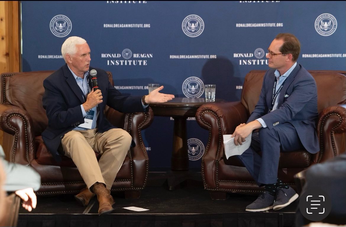 Mike_Pence's tweet photo. President Ronald Reagan’s ideals inspired me to leave the party of my youth and become a Republican like he did and it was an honor to sit down with the @ReaganInstitute Strategy Group in Utah last week! https://t.co/xI3RCHCS1s