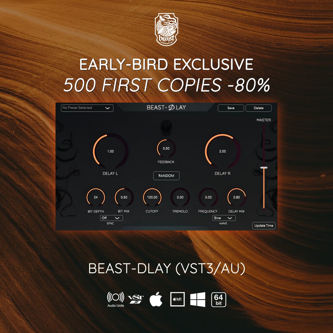SamplesBeast's tweet image. ⚡The Beast-Dlay is here⚡
The 2nd Vst Plug-in of the Beast-series just landed..
and it's on an Early-Bird offer for the first 500 licences  (80% Off )
beastsamples.com
