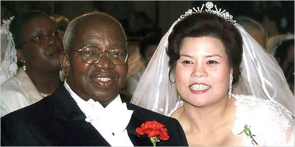 While still an ordained priest, Emmanuel Milingo, the former Archbishop of Lusaka, marries a South Korean woman 30 years younger than him. 

The ceremony was a mass wedding conducted by the controversial Unification Church (2001)