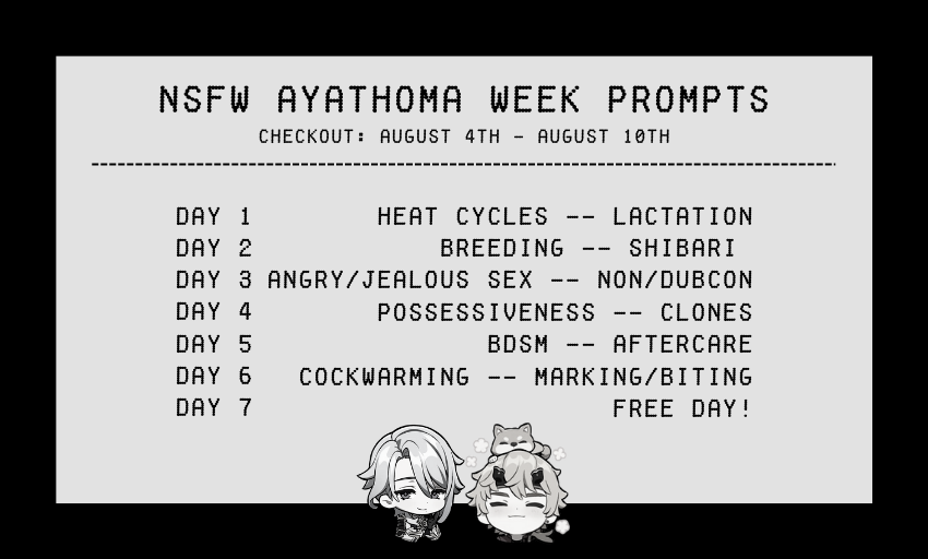 aytmweek's tweet photo. Knock-knock! #AyaThoma Week is here to present to you... The NSFW prompt for our lovebirds! 🔥 You have some time to prepare the amazing pieces to post when the time comes~ Take your time, remember that late submissions are okay! 👀 https://t.co/ehD3HdllYS