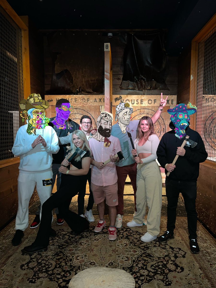 Last night’s IRL axe throwing crew 🪓 brought to you by <a href="/MagicEden/">Magic Eden 🪄</a> 

<a href="/threadoor/">threadoor</a>, <a href="/AirMaanz/">airmaanz.sol (🛫,🛫)</a> @achievement_eth, <a href="/DePotHead333/">DePot Head (33.3%) {C̶U̶L̶T̶}</a>, <a href="/vohlii/">voh</a>, <a href="/defigemhunt/">LYSERGIC {C̶U̶L̶T̶}</a> and twitterless Sarah