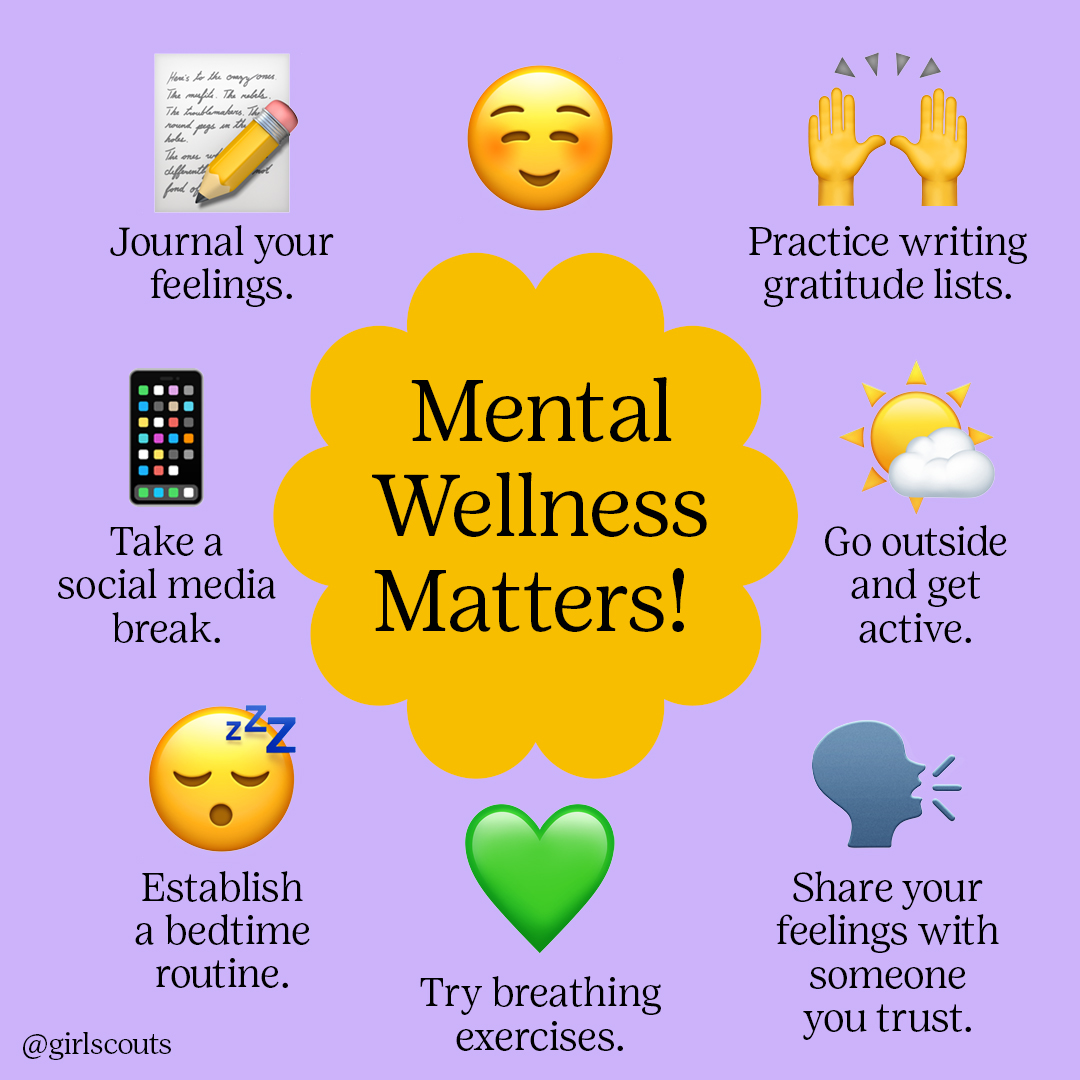 GirlScoutsWOH's tweet photo. Looking for ways to take care of yourself? Here are a few ideas to get started. 🤗 💚 #selfcaresunday #wellness #mentalhealth https://t.co/jjyrsAFv5Q