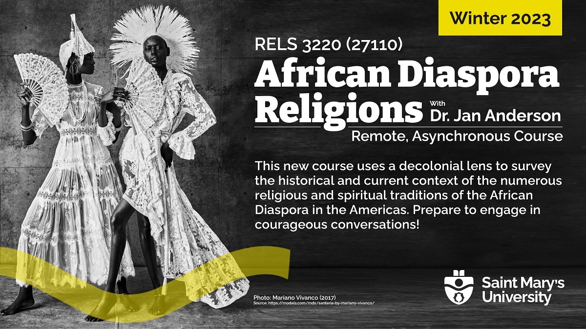 Engage in courageous conversations in RELS 3220: African Diaspora Religions! In this new winter course with Dr. Jan Anderson, use a decolonial lens to survey the many religious and spiritual traditions of the #AfricanDiaspora in the Americas. Remote, asynchronous. <a href="/SMU_Rels/">SMU Study of Religion</a>
