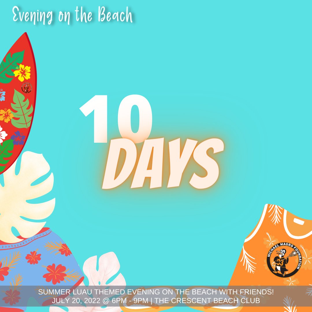 10 Days Away! Please join us on July 20th at The Crescent Beach Club from 6-9 PM for our summer Evening on the Beach Event! It will be a fun night with friends, cocktails, live entertainment, a buffet dinner, and raffles. We hope to see you there 🏖️

TKTS: bit.ly/3sCi7AK