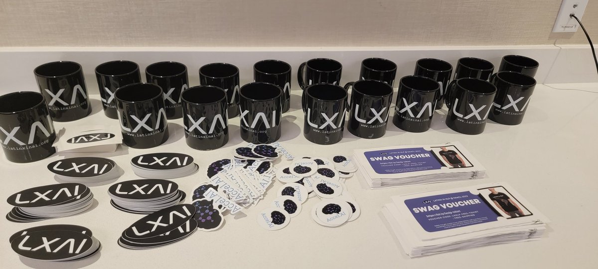 Pickup your #LatinXinAI swag at #Naacl2022 in room 507 Sauk today!

<a href="/lxnlp/">lxnlp</a> <a href="/naacl/">NAACL</a> #LatinXinNLP <a href="/_LXAI/">LatinX in AI (LXAI)</a>