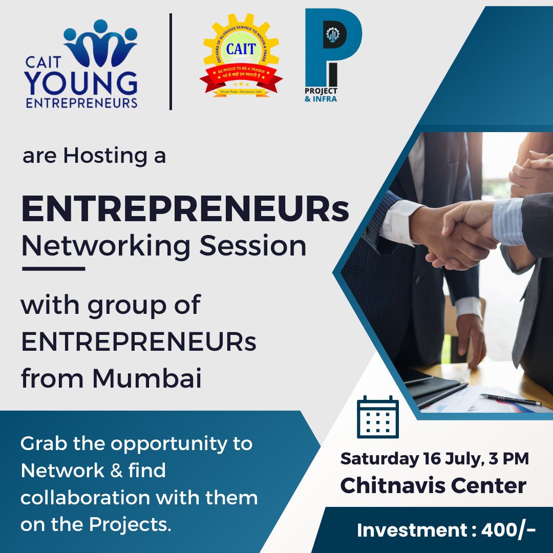 CAITYEF's tweet photo. CAIT YOUNG ENTREPRENEURS #NAGPUR IS organising networking session with 25 business delegates coming from mumbai on 16th july @CAITIndia @BCBHARTIA @praveendel @sumitagarwal_IN @NikunjDayma @VijayDhole @StartupFestNgp @nvccnag https://t.co/GSsD3Wz8O7