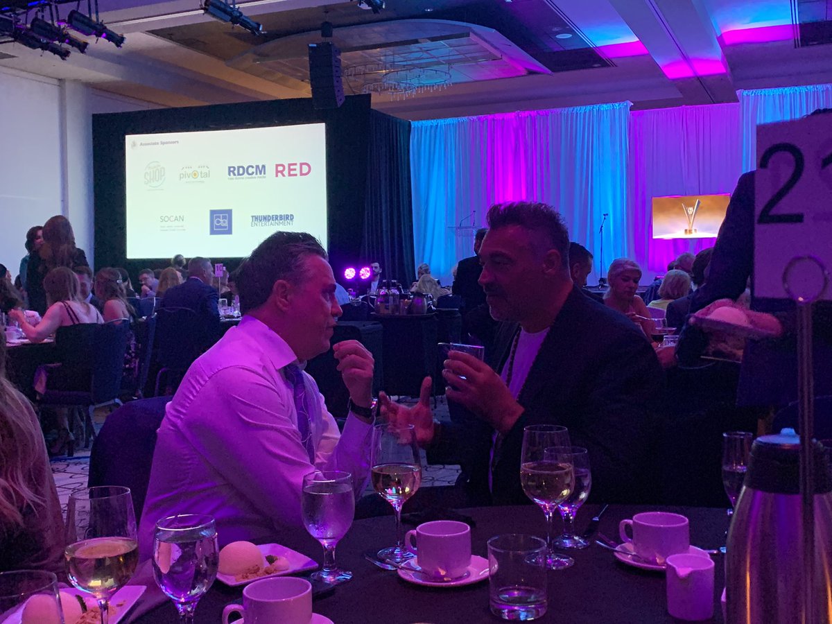 sabrinarmf's tweet photo. I don’t have a lot of photos from dinner, but the @yvrscreenscene table was stacked with legends like @PaulyMcGillion @BrianMarkinson @SharonCTaylor @MrL080 @KyraZagorsky #NancyKerr @tanyachampoux & @TheFurminger. We had a lot of visitors, too. #filmprom https://t.co/GegTRaVqVx