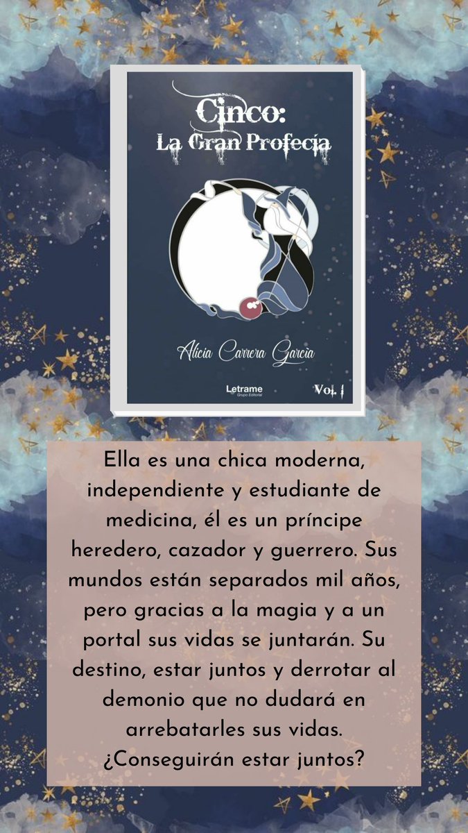 Seguimos con "Cinco: la gran profecía" de <a href="/aliciacarrerag/">Alicia Carrera García</a>
Nos narra una historia entre dos épocas muy distintas, donde el amor, la magia y la fantasía no van a faltar.