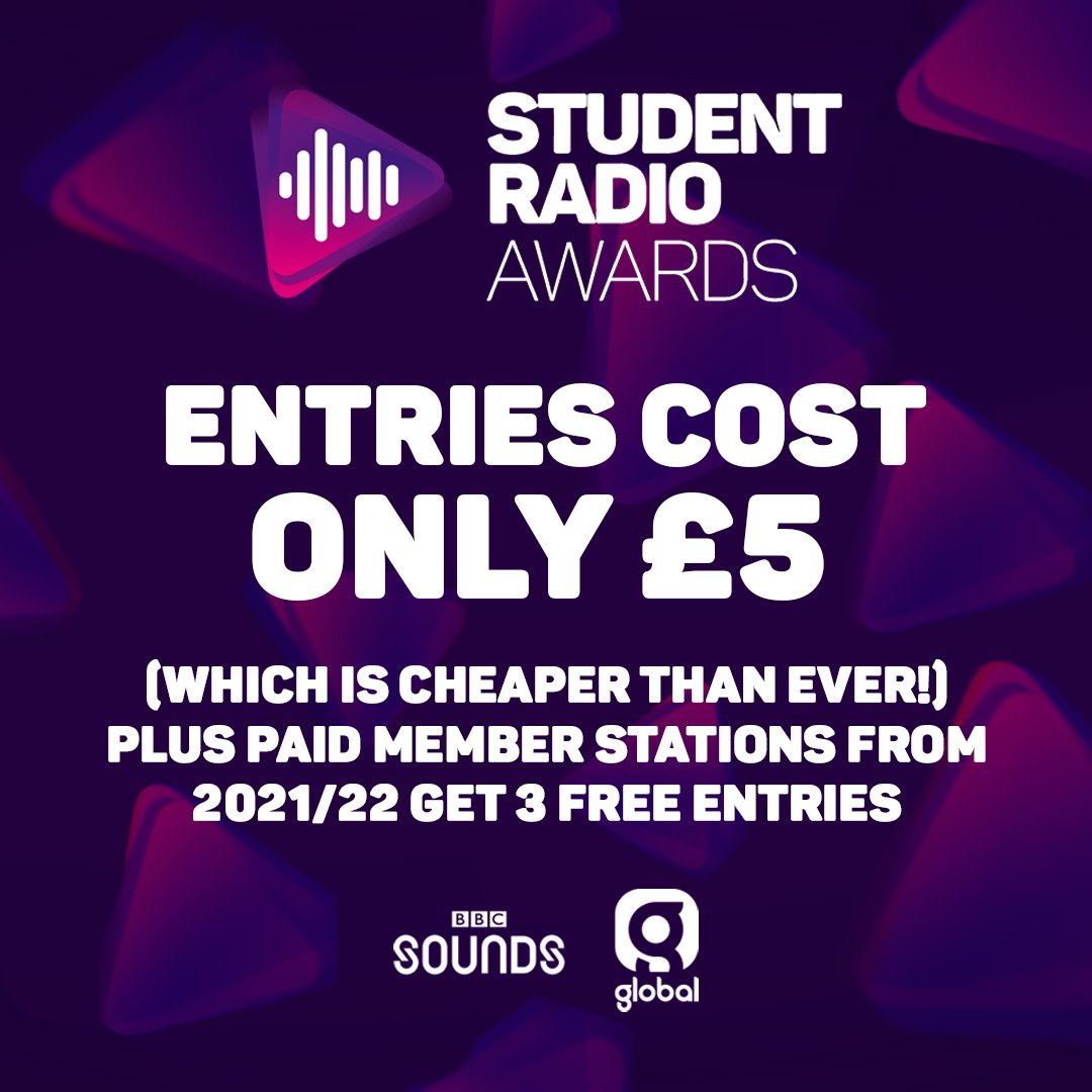 SRA's tweet photo. Awards entries this year are cheaper than ever at only £5 per entry💸
On top of that, if your station paid their SRA membership during the 2021/22 academic year, they get 3 entries totally free!

Information about Awards can be found here ➡️ https://t.co/UtmAHMTsor 🏆 https://t.co/BPULzY10aC