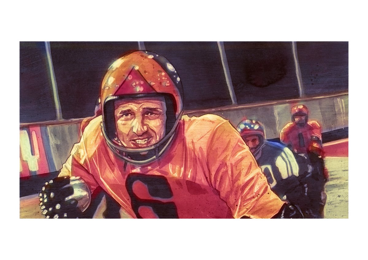 James Caan - Rollerball.
Mini illustration. Done in black ink and white posca on gesso with digital colours

#jamescaan #rollerball #sheffieldartist #moviescenes #filmart #70scinema #retro #future #retrofuture #sciencefiction #scifimovies