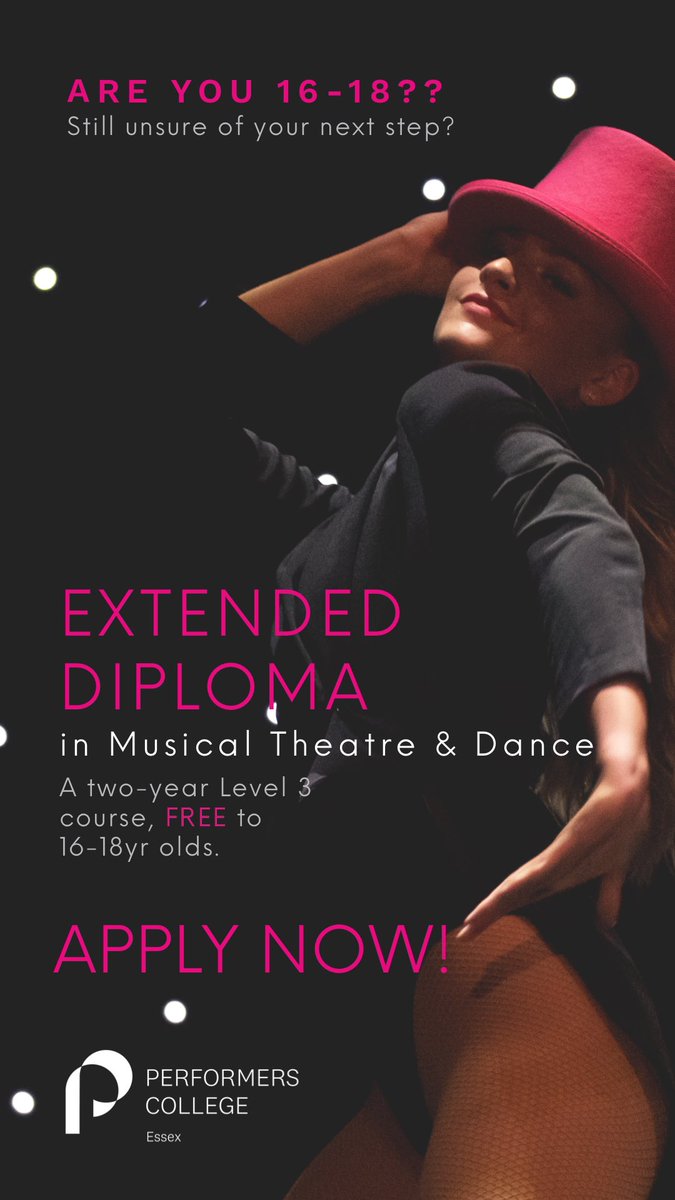 PERFORMERS_COLL's tweet photo. Are you 16-18? Still considering what’s next for you? Why not check out our Level 3 Extended Diploma in Musical Theatre &amp; Dance? You can still apply now &amp; remember this course is FREE!Visit our website or email our admissions@performerscollege.co.uk for more advice. https://t.co/d18t3VEdf8