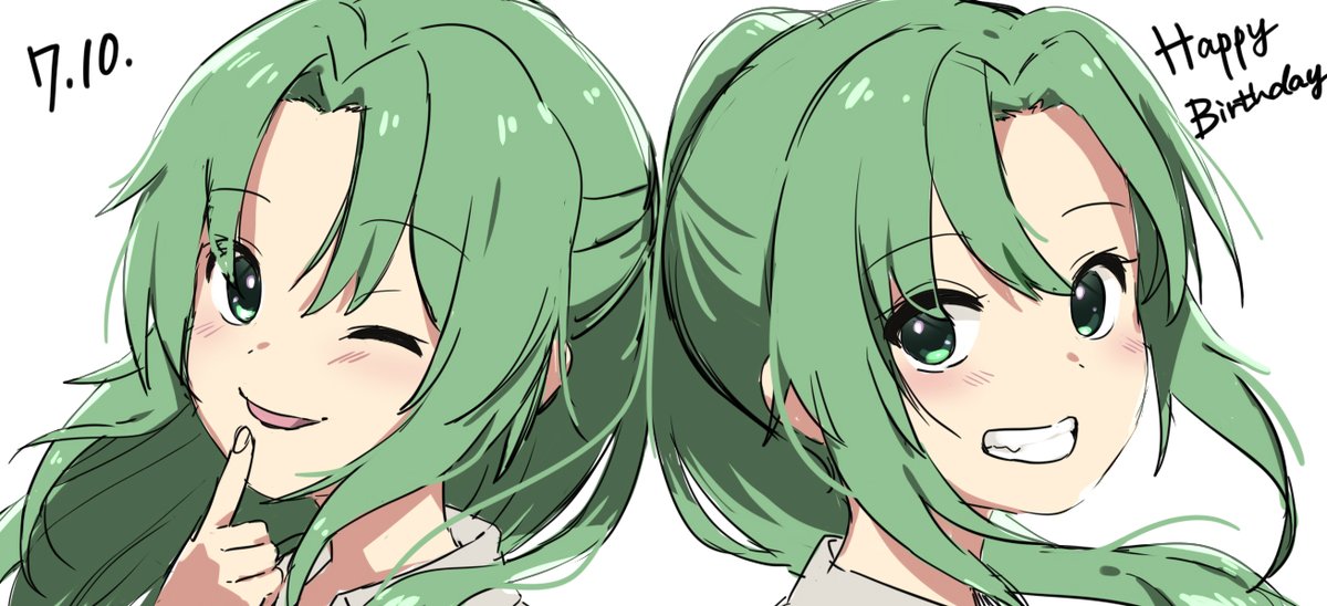 sonozaki mion ,sonozaki shion multiple girls 2girls green eyes green hair one eye closed smile sisters  illustration images