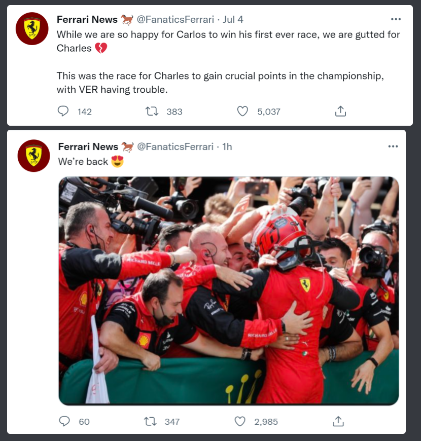 when Sainz wins vs when Leclerc wins