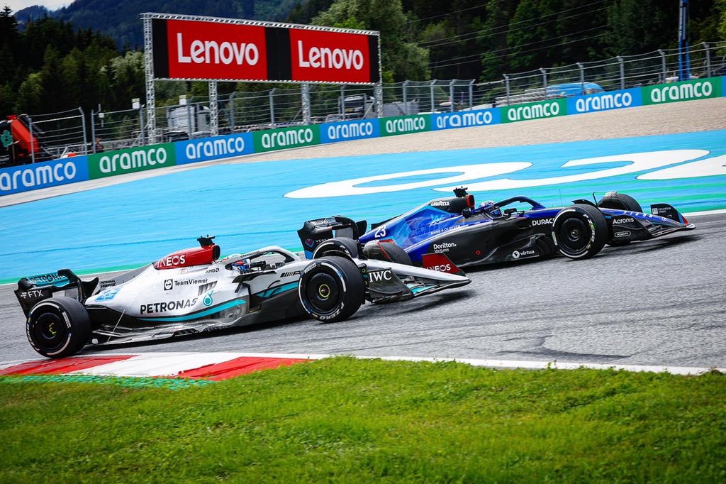 GeorgeRussell63's tweet photo. P3 to P17 to P4. Great recovery but a shame to get the penalty plus the front wing change. Big thanks to the team for the continuous hard work. Let’s keep pushing! 👊 https://t.co/ndNVq4tQIK