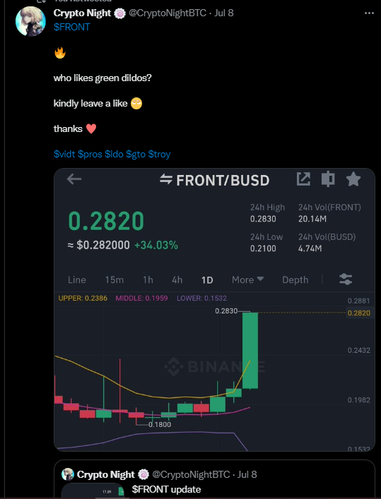 CryptoNightBTC's tweet photo. 🚨 BEST CALLS / TOP GAINERS PT. 8

-

$DFA +200%
$PRQ +180%
$QNT +84%
$PLD +55%
$FRONT +36%
$IDEA +35%
$YFII +33%
$JASMY +33%
$PNT +33%
$BAKE +30%
$UNFI +29%
$RUNE +28%
$REI +27%
$SYS +17%

-

can we get 100 likes? 

#Binance and #KuCoin fam  ❤️

$shib $ada $burger $xrp $clh https://t.co/7M2HMx9sz6