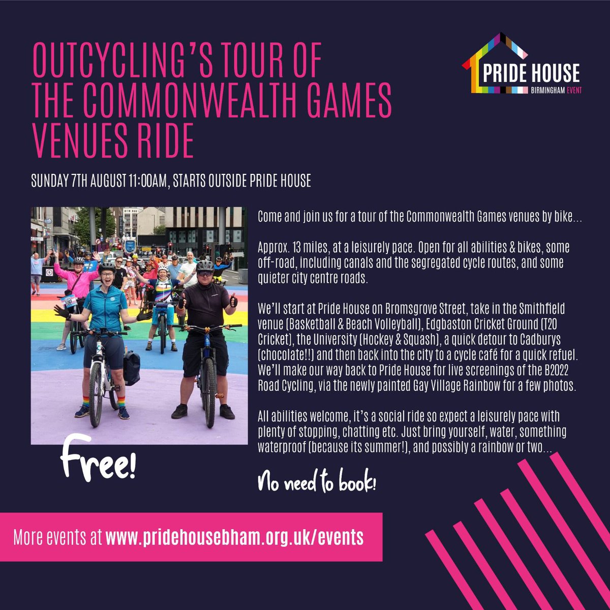 Our Commonwealth Games ride is here! Free and open to all, come and join us. Back to <a href="/PrideHouseBham/">Pride House Birmingham</a> after to watch the #Commonwealthgames2022 road-race cycling! #cyclingforall #outcycling 🏳️‍🌈🏳️‍⚧️🚴🏼‍♀️🚴🏻🚴🏻‍♂️

pridehousebham.org.uk/event/outcycli…