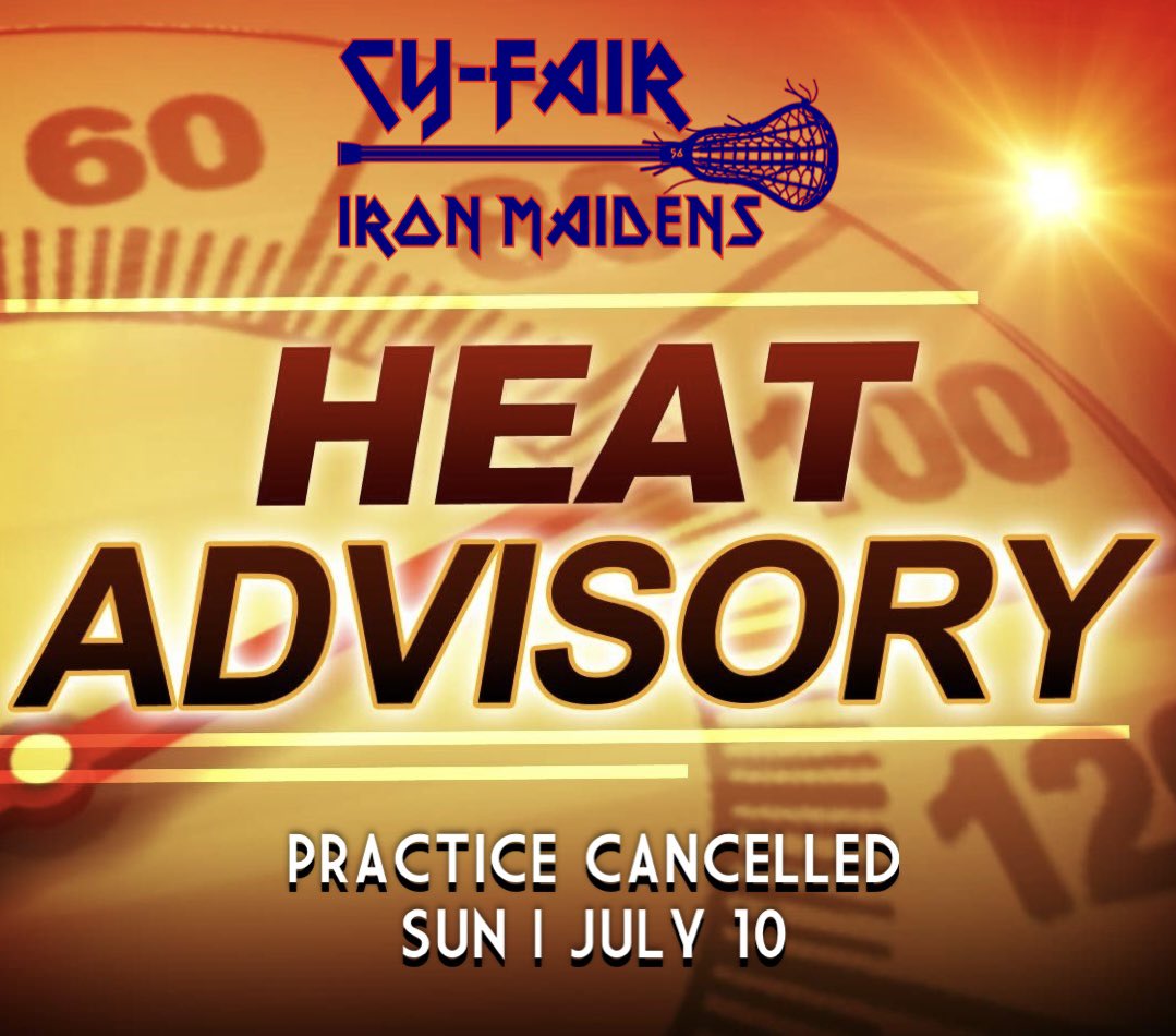 🗣 Practice cancelled due to high heat advisory! 🔥Pass it along!